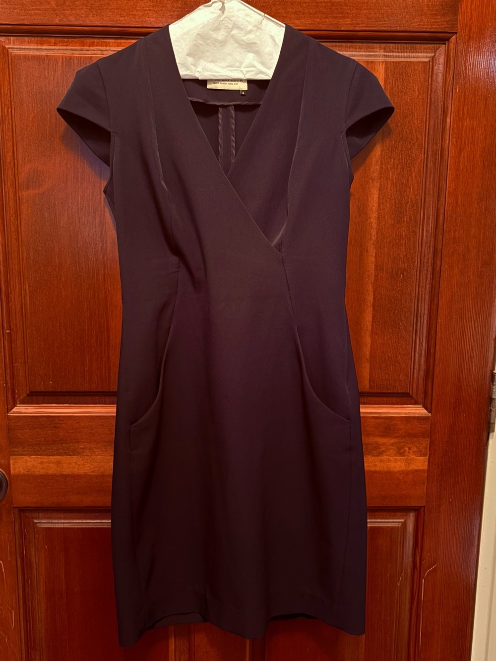 MM.LaFleur Navy Blue Felisa Cap-Sleeve Wrap Sheath Dress size 6